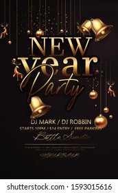 Creative party template or flyer design with details for New Year celebration concept and Greetings Card or  invitations