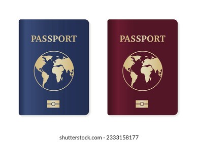 Creative of passports with a globe map isolated on a transparent background. Artistic design. International identity document on the front cover. Abstract graphic concept element. Vector illustration