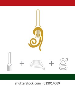 Creative Pasta Restaurant Emblem Symbol Design with letter G and a Fork