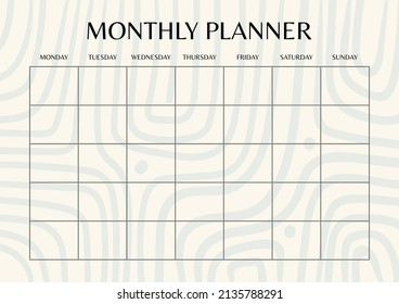 Creative pastel colored monthly planner template. Abstract stripes blank printable goal setting sheet