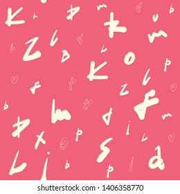 Creative  pattern with abstract tags, letters. Hand-drawn for designs: posters, invitations, cards, etc. Vector Fashion hand drawing texture, t-shirt textile, wrapping paper pink