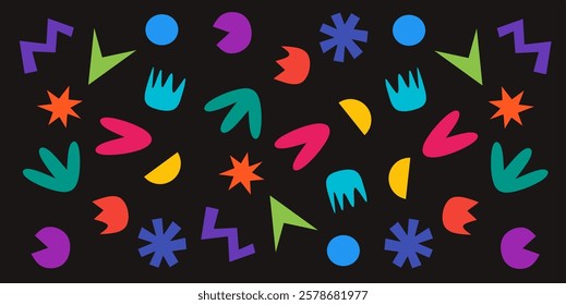 Creative pattern with colorful abctract shapes doodle.