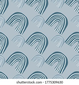 Creative pattern design with small and middle rainbows in blue tones. Scandinavian style. Design for kids, wallpaper, wrapping paper, textile. Vector illustration.