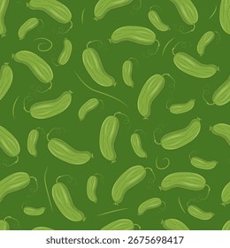 Padrão criativo de pepinos frescos no fundo verde. Vista superior. Vetor