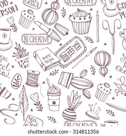Creative pattern for girls.Hand Drawn Doodles illustration.Vector Seamless pattern 