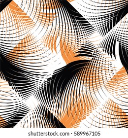 Creative pattern of lines, circle, square, rhombus, seamless vector background.