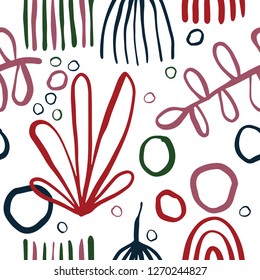 Creative pattern seamless background with floral elements and different textures. Collage. Design for poster, card, invitation, placard, brochure, flyer. Vector illustration