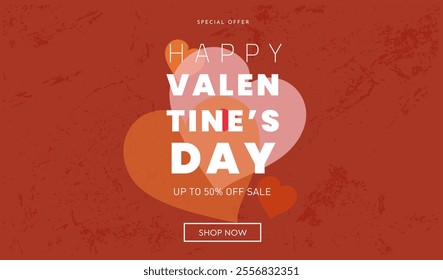 Creative Pattern Valentine's Day. Modern Art Geometric Hearts and Typography Templates for Party Design, Advertising, Social Media, Posters, Banners, and Covers. Sale Offer 50%.