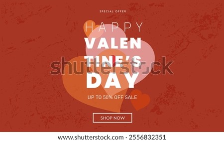Creative Pattern Valentine's Day. Modern Art Geometric Hearts and Typography Templates for Party Design, Advertising, Social Media, Posters, Banners, and Covers. Sale Offer 50%.