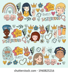 Creative pattern with vector woman. Group of african and indian girls.
