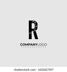 Creative patterned R logo letter simple design concept in black color vector illustration