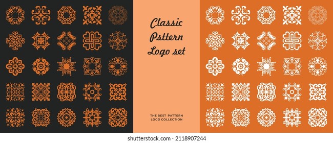Creative patterns logo design. creative mandala, logo decoration, luxury, black and orange background