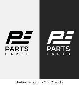 Creative PE letter with Parts of Earth concept. Modern PE Logo Design for business and company identity