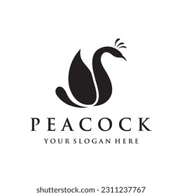 Creative peacock bird and peacock feather logo design-Vector illustration.