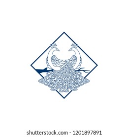 Creative Peacock logo design template. Peacock Logo Illustration With line art. Luxury Style. Vector illustration decorative bird peacock on white background. 