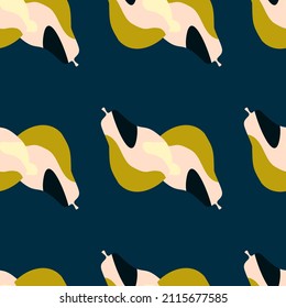 Creative pears seamless pattern. Abstract summer fruit background. Repeated texture in doodle style for fabric, wrapping paper, wallpaper, tissue. Vector illustration.
