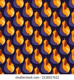 Creative pears seamless pattern. Abstract summer fruit background. Repeated texture in doodle style for fabric, wrapping paper, wallpaper, tissue. Vector illustration.