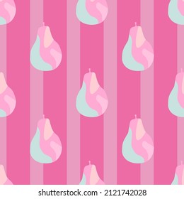Creative pears seamless pattern. Abstract summer fruit background. Repeated texture in doodle style for fabric, wrapping paper, wallpaper, tissue. Vector illustration.