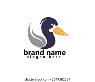 creative pelican logo, pelican with circular body, logo design template