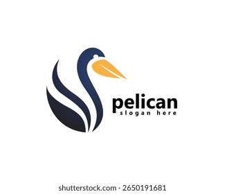 creative pelican logo, pelican with circular wings, logo design template