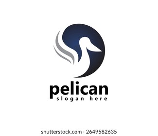 creative pelican logo, pelican shadow inside circle, logo design template