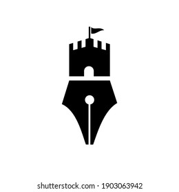 creative pen with castle fortress logo vector icon illustration design. suitable for  business, education and author logo