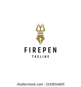 Creative pen of fire logo icon design template flat vector