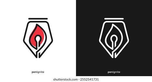 Creative Pen Ignite Logo Design Template. Pen and Match, Ignite, Torch with Lineart Graphic.