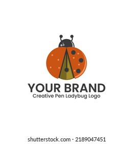 Creative pen ladybug logo is perfect for writers, designers, journalists, studios, art, nature, media, entertainment etc