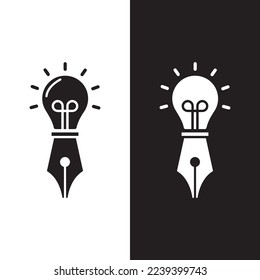 Creative pen and lamp smart logo design, creative idea logo design for your brand