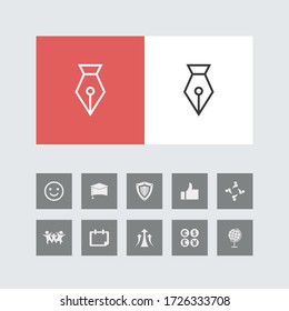 Creative Pen Line Icon with Bonus Icons. 
