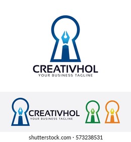 Creative pen logo design. Writer and Publisher logo concept. Vector logo template