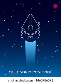 Creative pen tool icon combined with star ship. Space vector illustration.