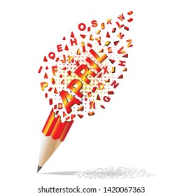 Creative pencil broken streaming with text April illustration vector