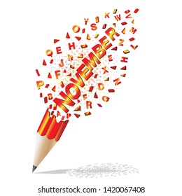 Creative pencil broken streaming with text November illustration vector
