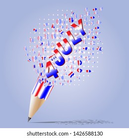 Creative pencil broken streaming with text 4th JULY American Independence Day illustration vector