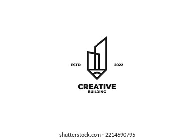 Creative pencil with building logo design vector illustration