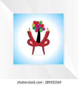 creative pencil with colorful tree concept vector illustration 