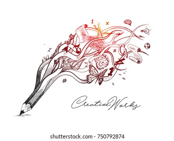 Creative pencil design illustration concept for creative process - Hand Drawn Sketch Vector illustration.