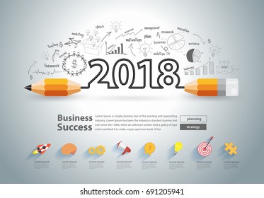 Creative pencil design on drawing charts graphs business success strategy plan ideas concept, New year 2018 calendar cover, typographic inspiration, Vector illustration modern layout template design