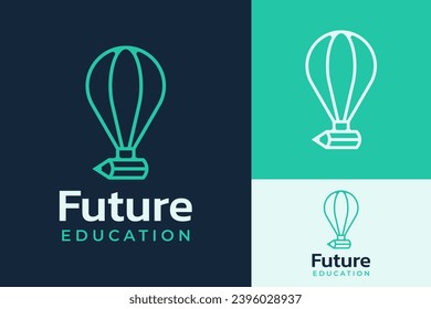 Creative Pencil Flying Air Balloon Education Future Dream Career Logo Design Branding Template