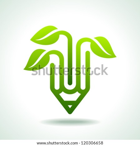 Creative pencil with green leaf
