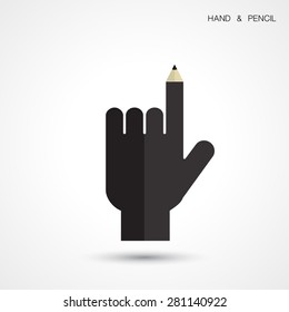 Creative pencil and hand icon abstract logo design vector template. Corporate business creative logotype symbol. Vector illustration