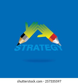 creative pencil hands strategy concept vector