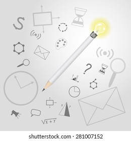 Creative pencil with idea isolated on background