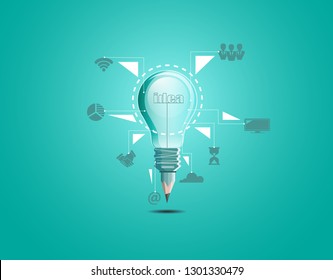 Creative pencil lamps with important symbols, icons, illustrations, business ideas