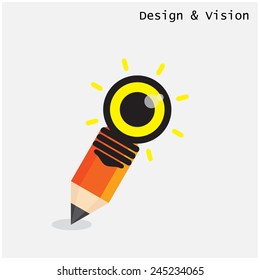 Creative pencil and light bulb design with vision concept. Flat design style modern concept. Vector illustration 