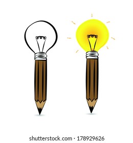 Creative pencil  light bulb Idea concept background design for poste