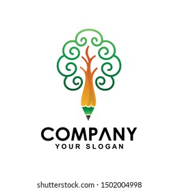 Creative pencil logo design, pencil tree logo, nature pencil symbol