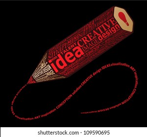 Creative pencil made by typography on black background - concept image